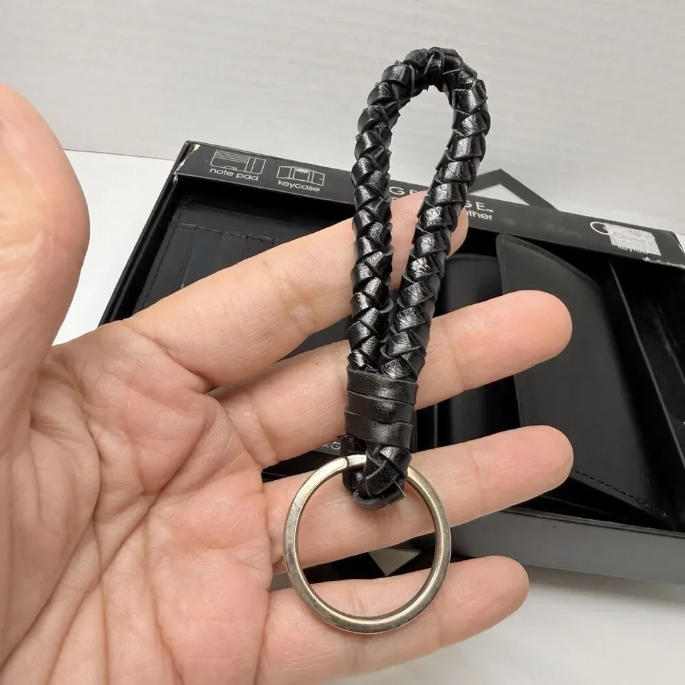 GEORGE Genuine Leather Note Pad Cardholder Key Case Braided Keyfob Gift Set New
